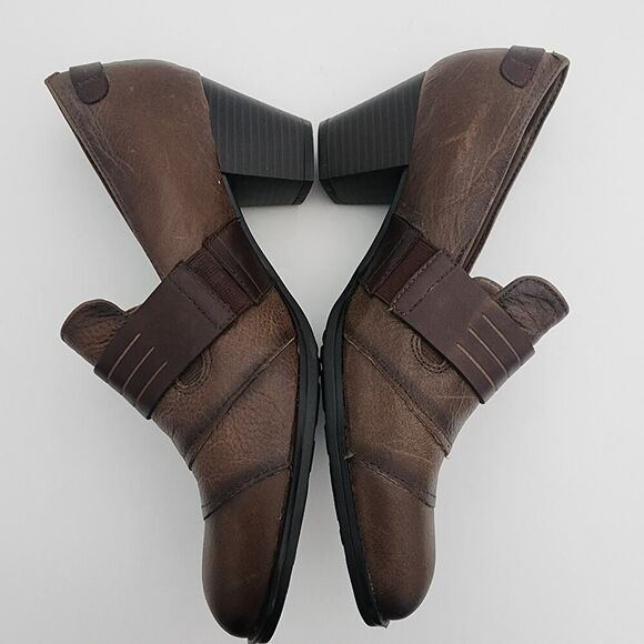 Earth Shoes Fir Pump Bootie Heels Double Monk Taupe Brown Leather size 10 B - Picture 4 of 9